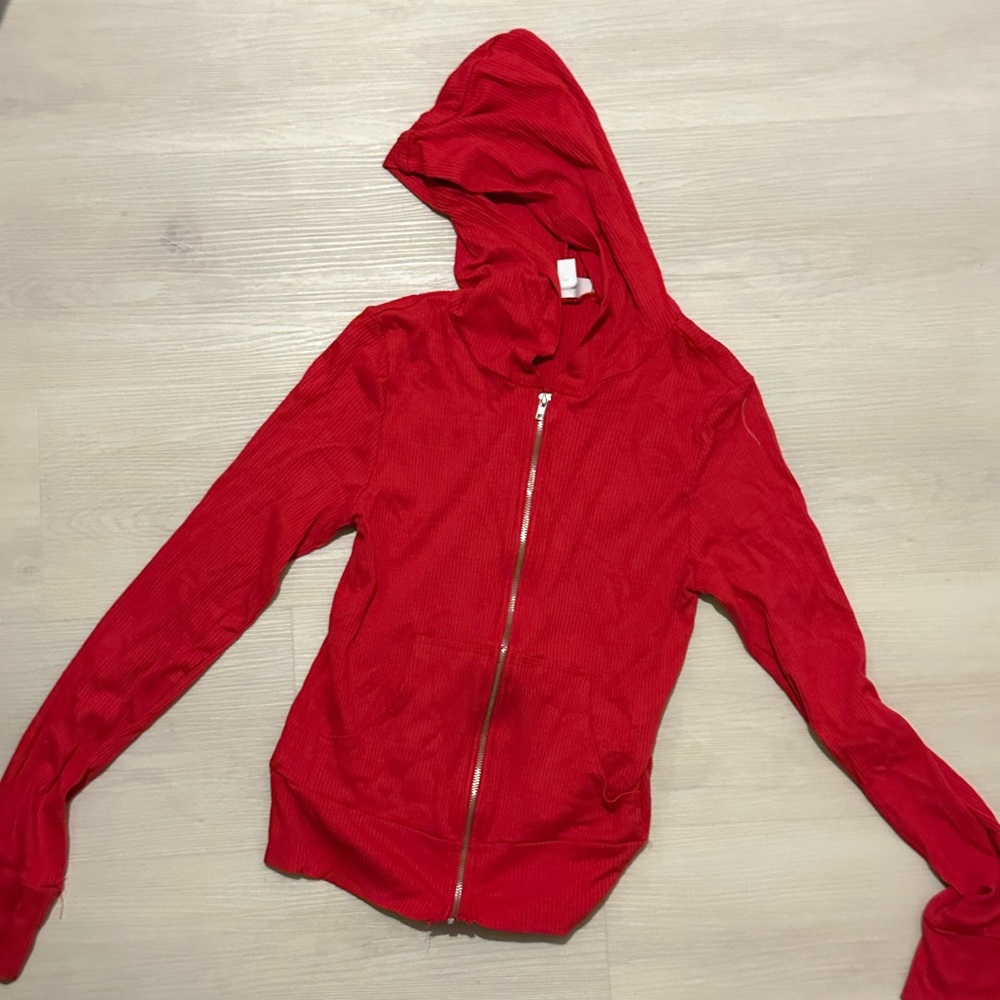 Red Lightweight Hashttag Zip Up Hoodie